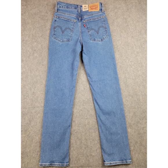 Levi's Wedgie Straight Jeans Womens W24 L28 Blue High Rise Button Fly - Picture 9 of 16